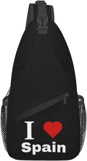 I love Spain Crossbody Bags For Women Men Chest Backpack Gym Shoulder Bag Travel Outdoor Sports Casual Crossbody Bags