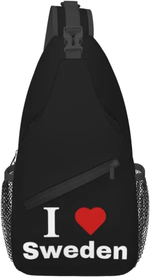 I love Sweden Crossbody Bags For Women Men Chest Backpack Gym Shoulder Bag Travel Outdoor Sports Casual Crossbody Bags