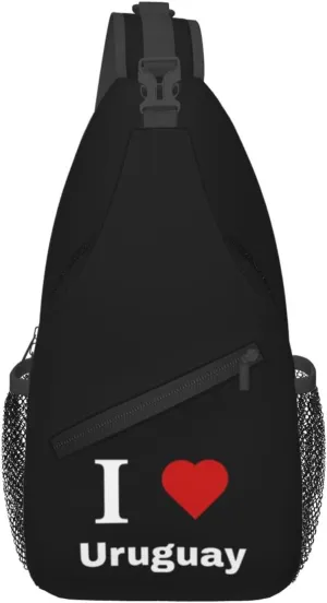 I love Uruguay Crossbody Bags For Women Men Chest Backpack Gym Shoulder Bag Travel Outdoor Sports Casual Crossbody Bags