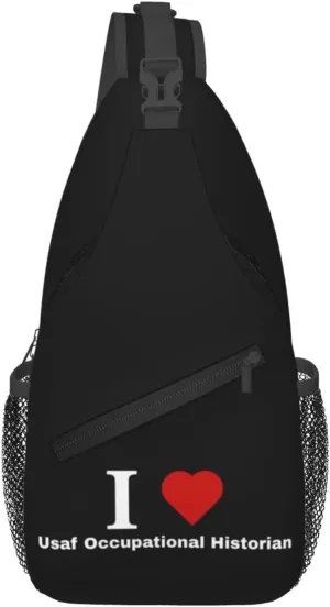 I love Usaf Occupational Historian Crossbody Bags For Women Men Chest Backpack Gym Shoulder Bag Travel Outdoor Sports Casual Crossbody Bags