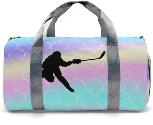 Ice Hockey Mermaid Scales Personalized Duffel Bag Travel Bag Sports Gym Bags Wet Dry Pockets Shoes Compartment Training Weekend Bag Tote for Women Men Handbag Custom Name