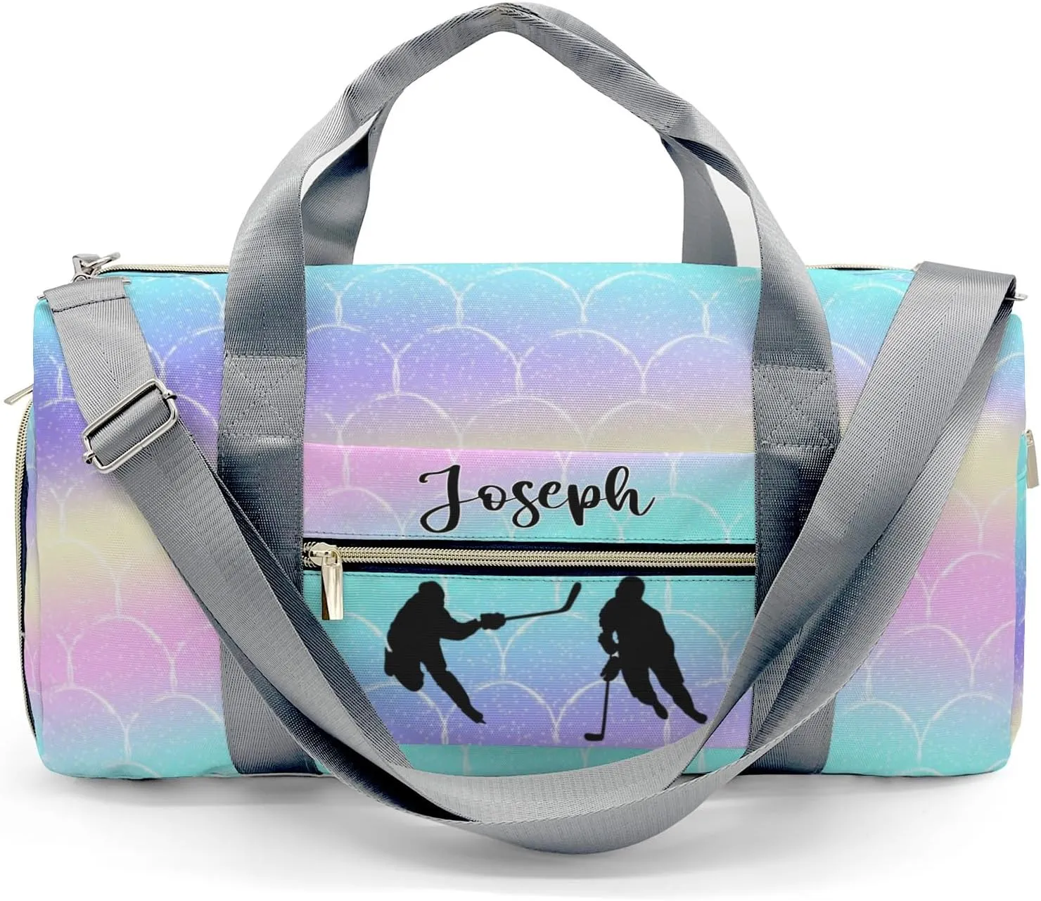 Ice Hockey Mermaid Scales Personalized Duffel Bag Travel Bag Sports Gym Bags Wet Dry Pockets Shoes Compartment Training Weekend Bag Tote for Women Men Handbag Custom Name