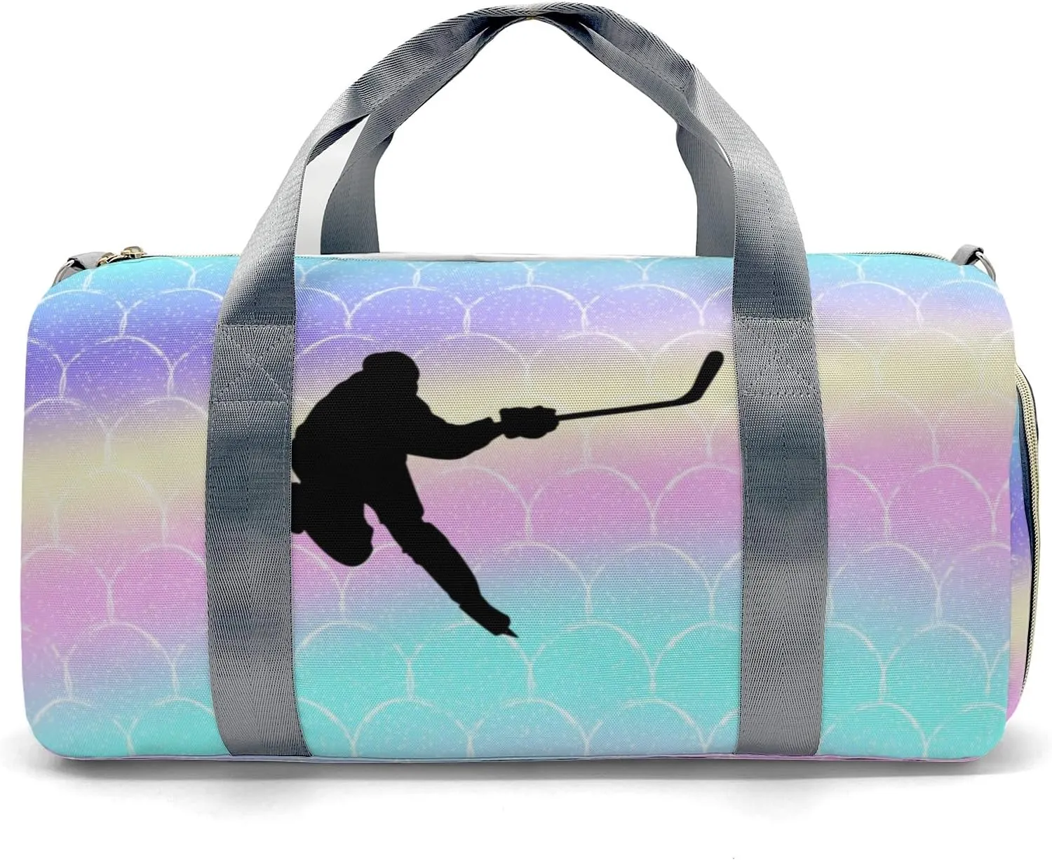 Ice Hockey Mermaid Scales Personalized Duffel Bag Travel Bag Sports Gym Bags Wet Dry Pockets Shoes Compartment Training Weekend Bag Tote for Women Men Handbag Custom Name
