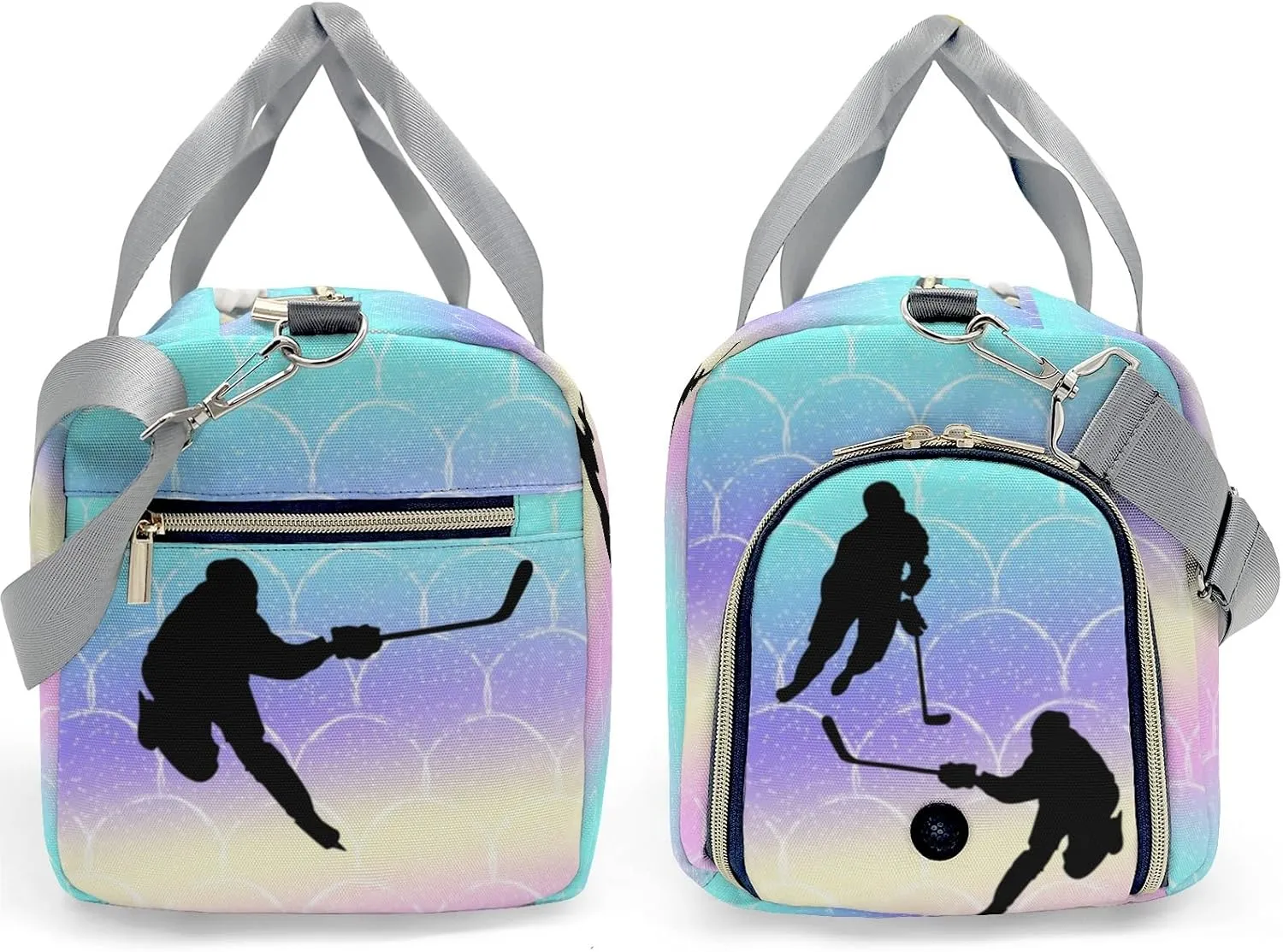 Ice Hockey Mermaid Scales Personalized Duffel Bag Travel Bag Sports Gym Bags Wet Dry Pockets Shoes Compartment Training Weekend Bag Tote for Women Men Handbag Custom Name