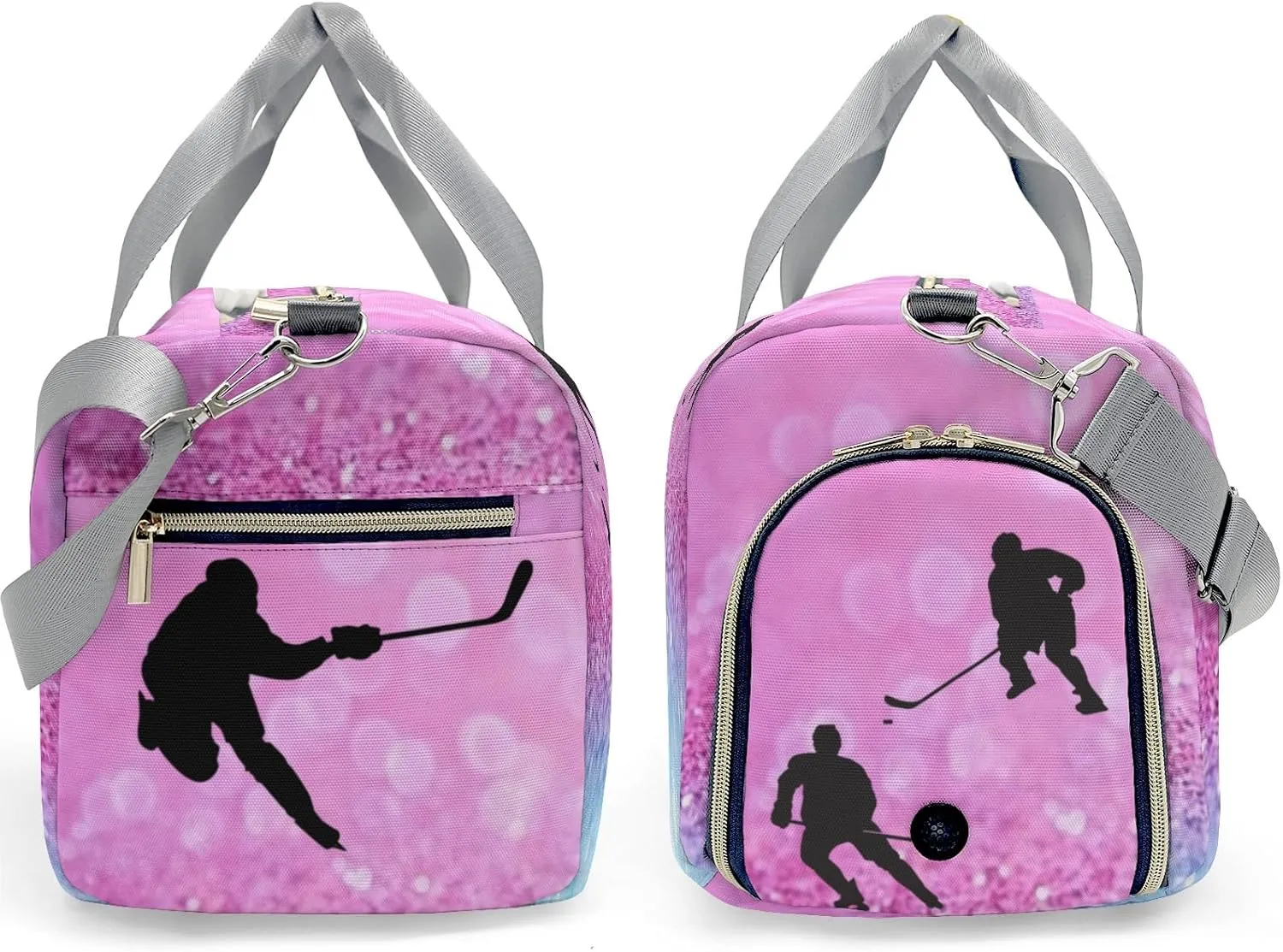Ice Hockey Player Pink Blue Personalized Duffel Bag Travel Bag Sports Gym Bags Wet Dry Pockets Shoes Compartment Training Weekend Bag Tote for Women Men Handbag Custom Name