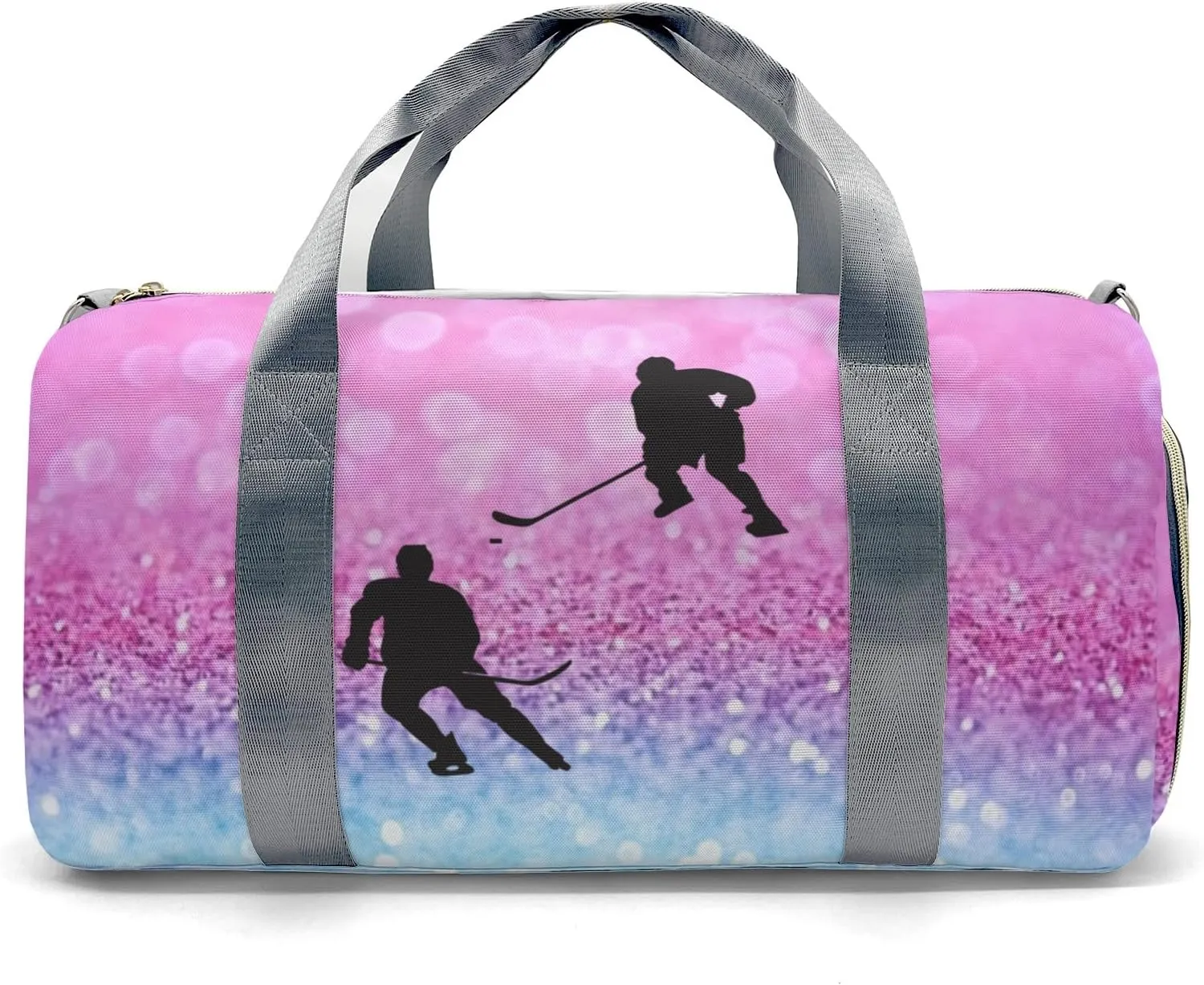 Ice Hockey Player Pink Blue Personalized Duffel Bag Travel Bag Sports Gym Bags Wet Dry Pockets Shoes Compartment Training Weekend Bag Tote for Women Men Handbag Custom Name