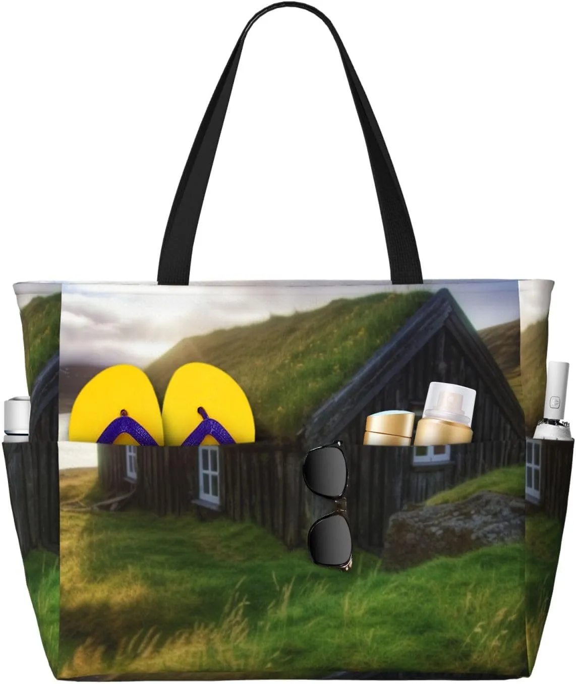 Iceland Hut printed Large Capacity Beach Travel Bag Ladies Beach Bag Multifunctional Handbag