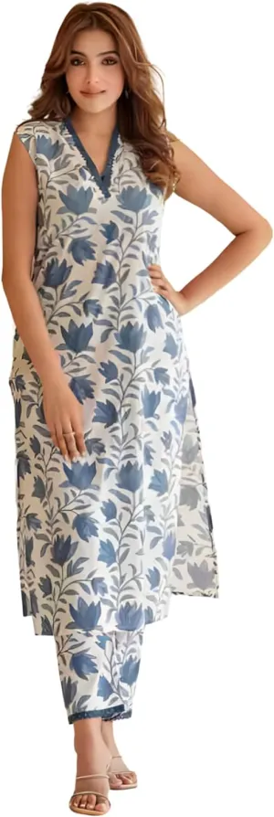 INDACORIFY Women's Cord Shirt Set Dress Cotton Beautiful Floral Printed Work Kurti Pant Indian Suit