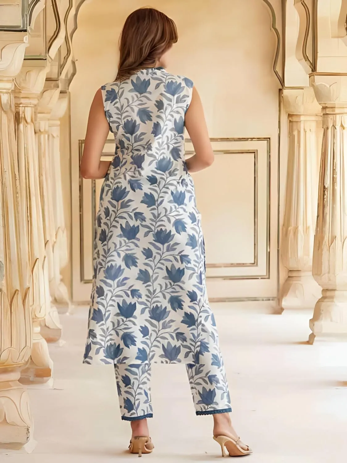 INDACORIFY Women's Cord Shirt Set Dress Cotton Beautiful Floral Printed Work Kurti Pant Indian Suit
