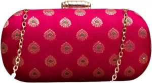 Indian Ethnic Designer Hot Pink Zari Clutch for Women to Pair with Saree or any Indian Traditional Attire
