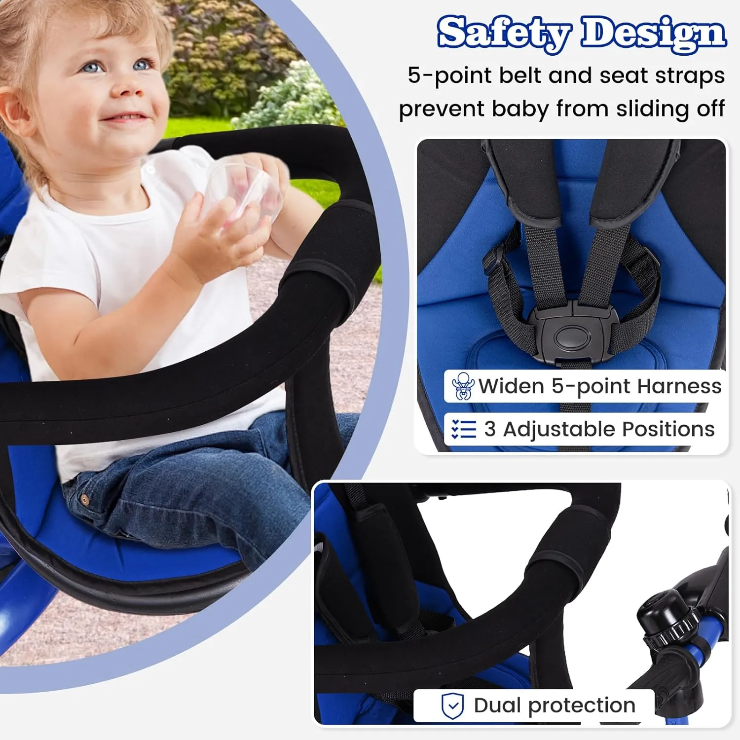 INFANS Kids Tricycle, 6 in 1 Stroll Trike with Adjustable Push Handle, Removable Canopy, Retractable Foot Plate, Lockable Pedal, Detachable Guardrail, Suitable for 10 Months to 5 Years (Blue)