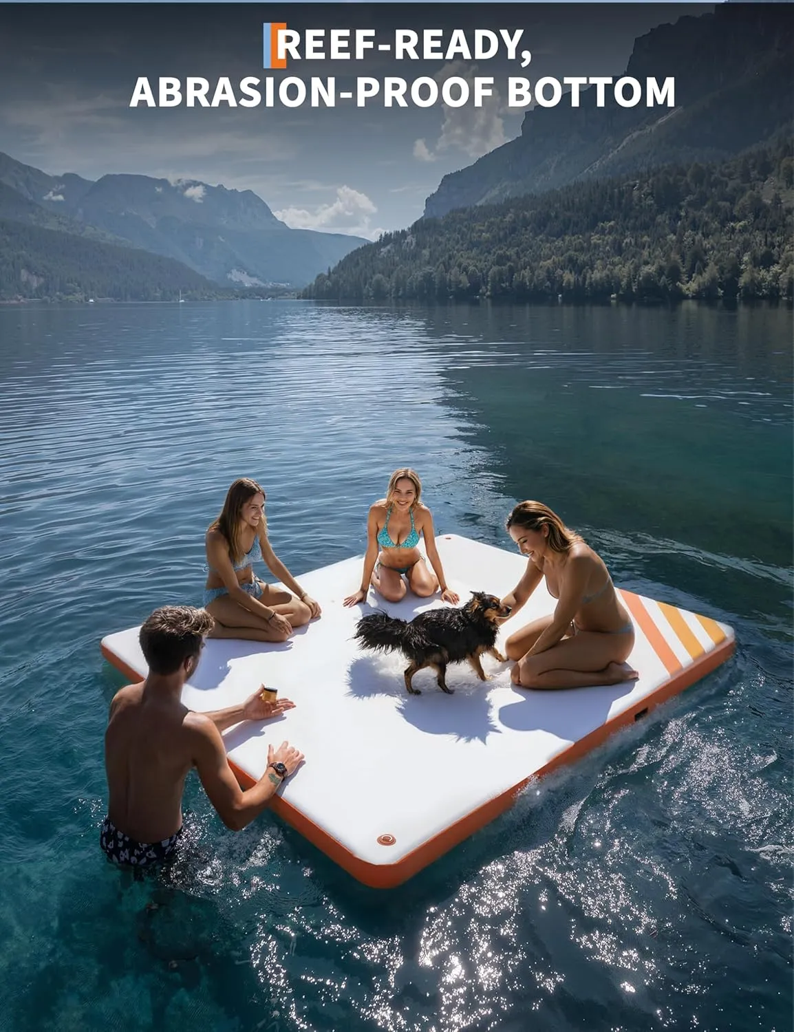 Inflatable Floating Dock Air Dock Platform Floating Island Raft with Rope Ladder Non-Slip Surface Swimming Water Platform for Pool Beach Ocean