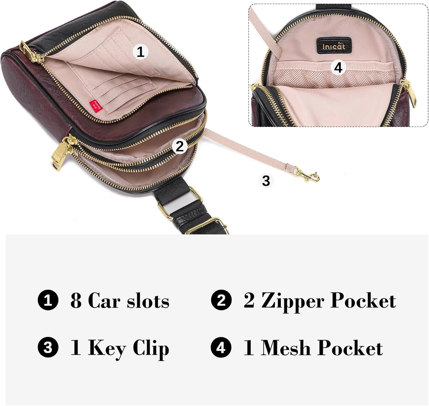 INICAT RFID Blocking Sling Bag Leather Crossbody Bags for Women Fanny Pack Cross Body for Woman Chest Bag for Travel 1.9L