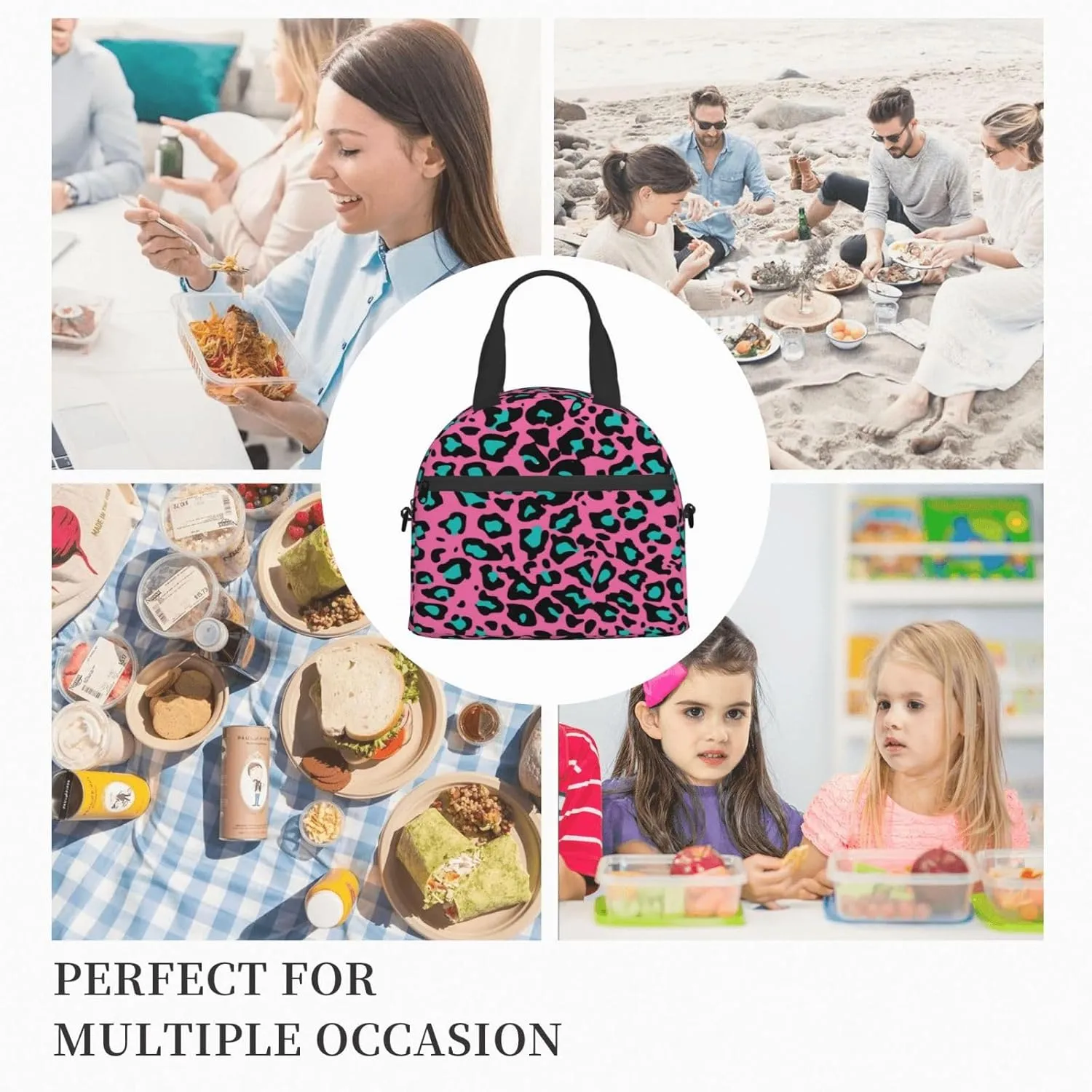 Inspirational,Insulated Reusable Lunch Bag with Adjustable Shoulder Strap for Adults,Breast Cancer Awareness Sketch,Leakproof Office Picnic Hiking Beach Tote Bag,Pink Black,9x5x7.8in