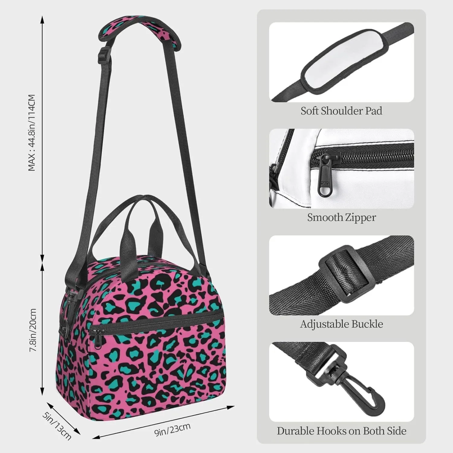 Inspirational,Insulated Reusable Lunch Bag with Adjustable Shoulder Strap for Adults,Breast Cancer Awareness Sketch,Leakproof Office Picnic Hiking Beach Tote Bag,Pink Black,9x5x7.8in