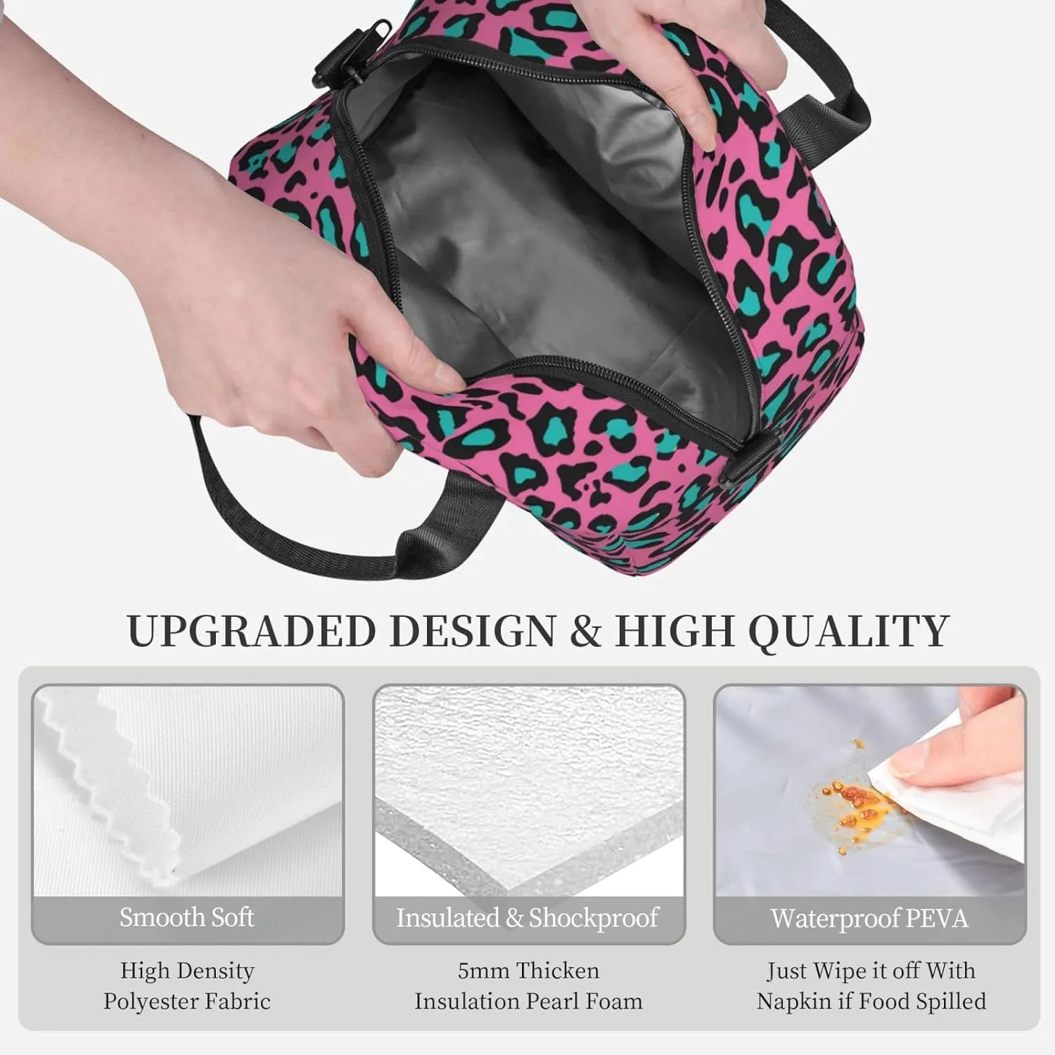 Inspirational,Insulated Reusable Lunch Bag with Adjustable Shoulder Strap for Adults,Breast Cancer Awareness Sketch,Leakproof Office Picnic Hiking Beach Tote Bag,Pink Black,9x5x7.8in