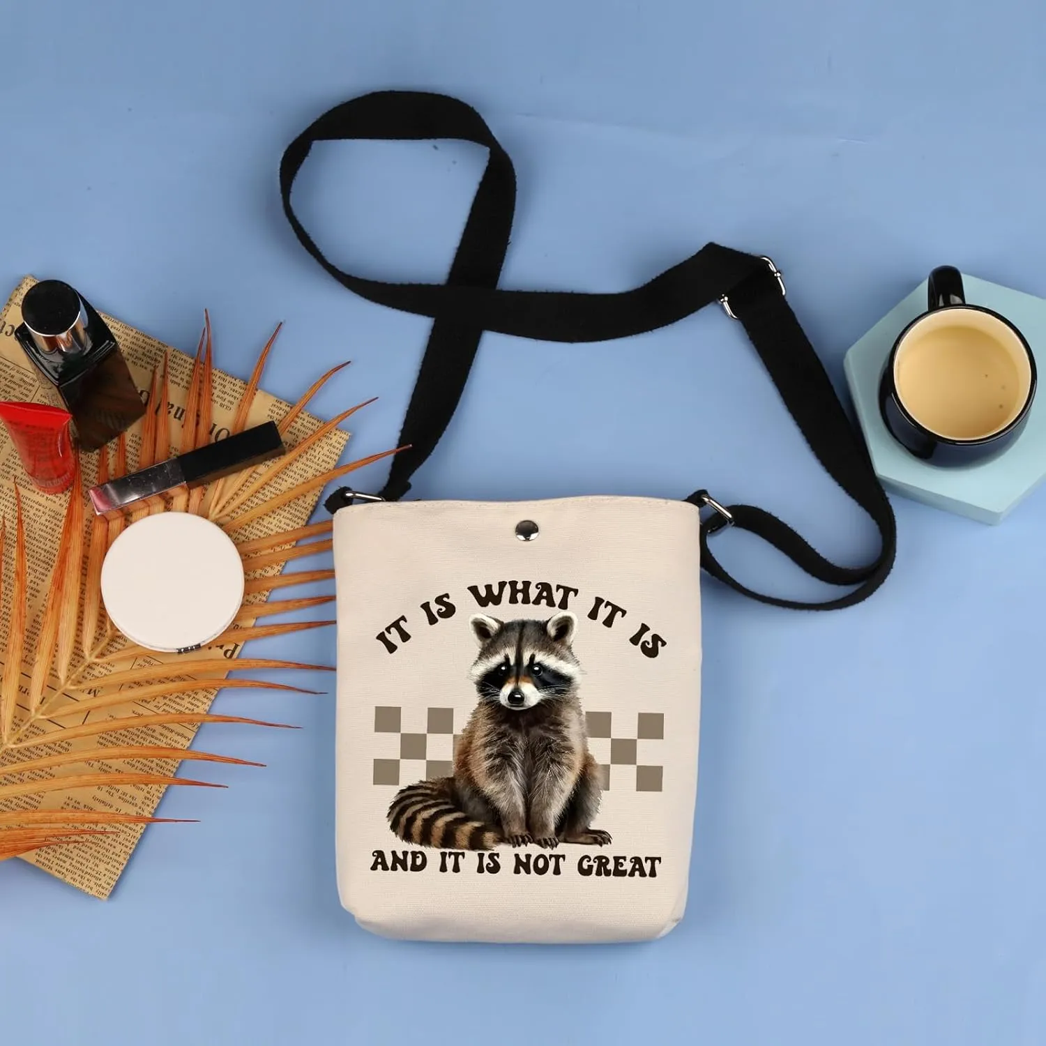 It Is What It Is and It Is not Great Funny Racoon Crossbody Bag Racoon Meme Gift Funny Racoon Shoulder Bags Racoons Lover Bag