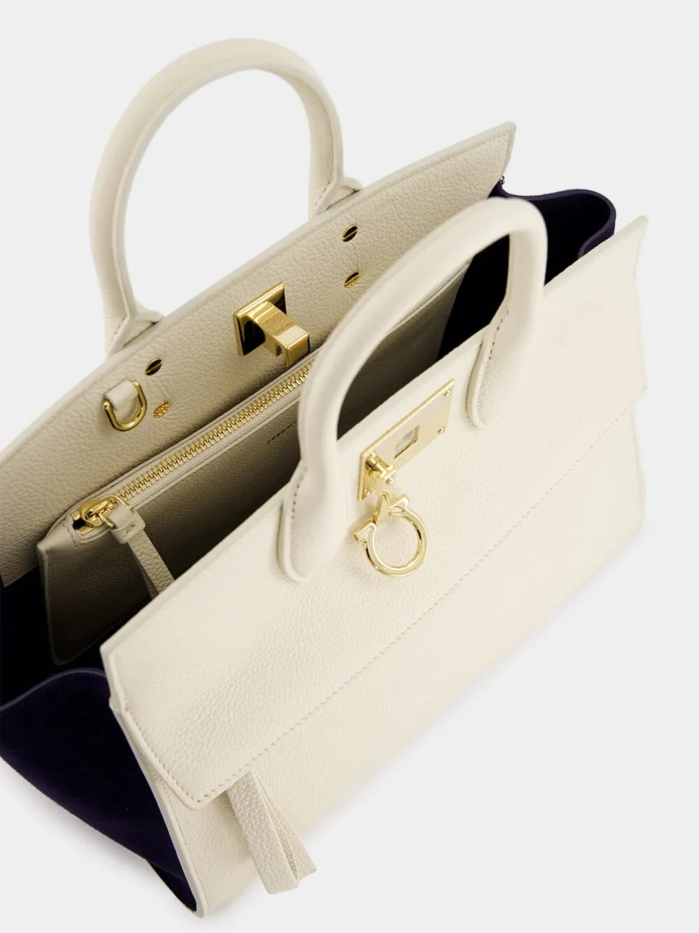Ivory Suede-Trimmed Small Studio Bag