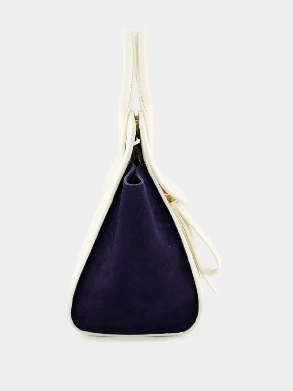 Ivory Suede-Trimmed Small Studio Bag