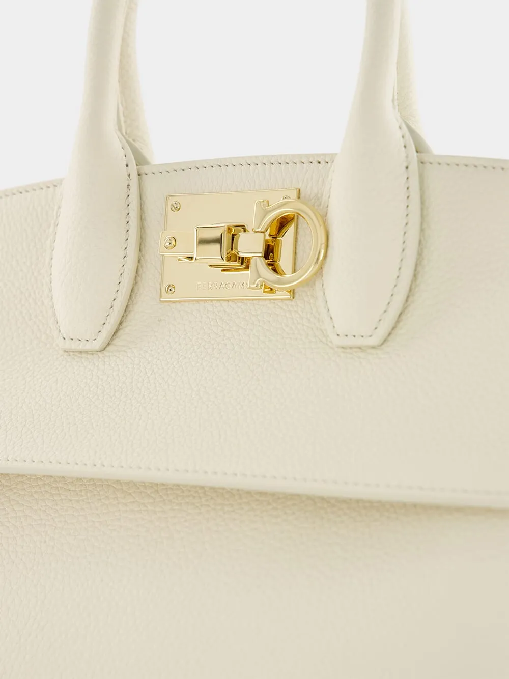 Ivory Suede-Trimmed Small Studio Bag