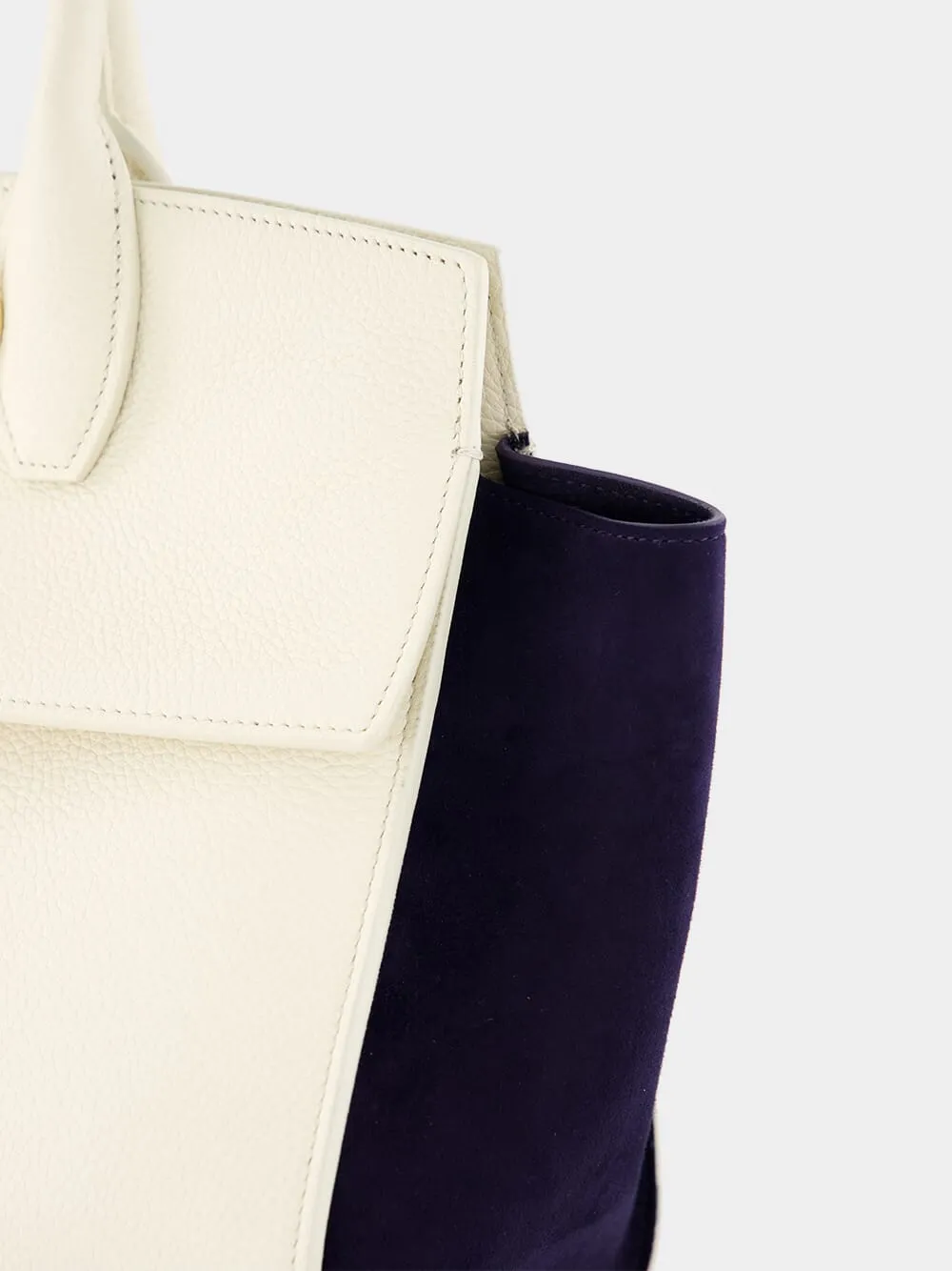 Ivory Suede-Trimmed Small Studio Bag