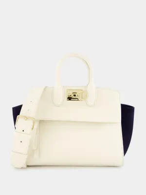 Ivory Suede-Trimmed Small Studio Bag
