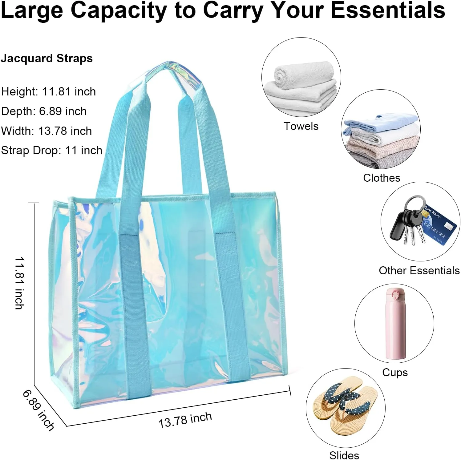 IwIeIaIrI Clear Tote Bag PVC Beach Bag Women's Large Crossbody Shoulder Bag with Zipper