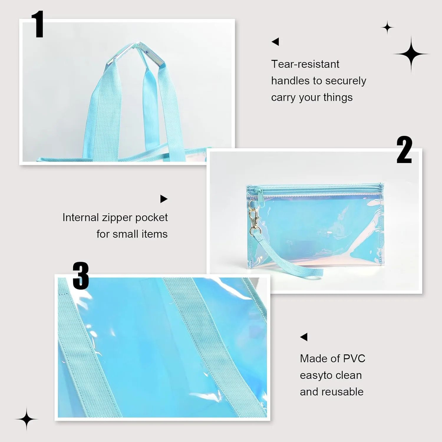 IwIeIaIrI Clear Tote Bag PVC Beach Bag Women's Large Crossbody Shoulder Bag with Zipper