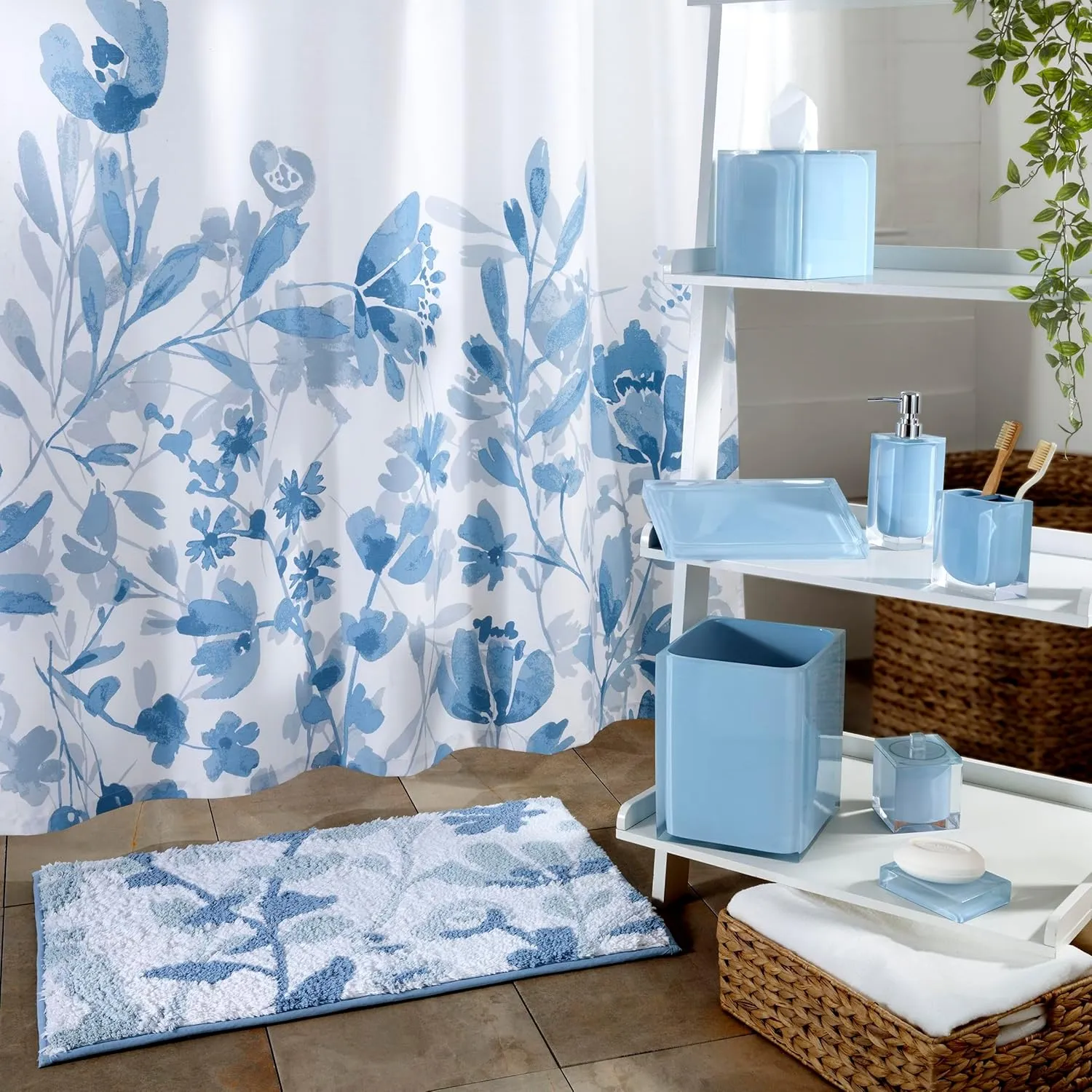 IZOD - Shower Curtain, Twill Fabric Curtain, Floral Bathroom Decor (Mystic Blue, 72")