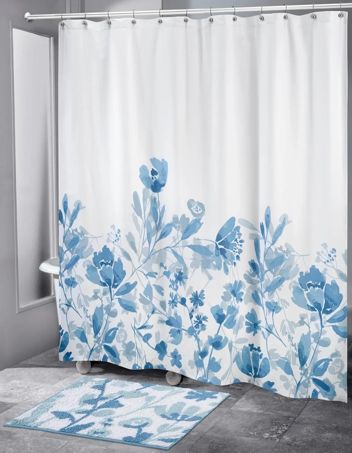 IZOD - Shower Curtain, Twill Fabric Curtain, Floral Bathroom Decor (Mystic Blue, 72")