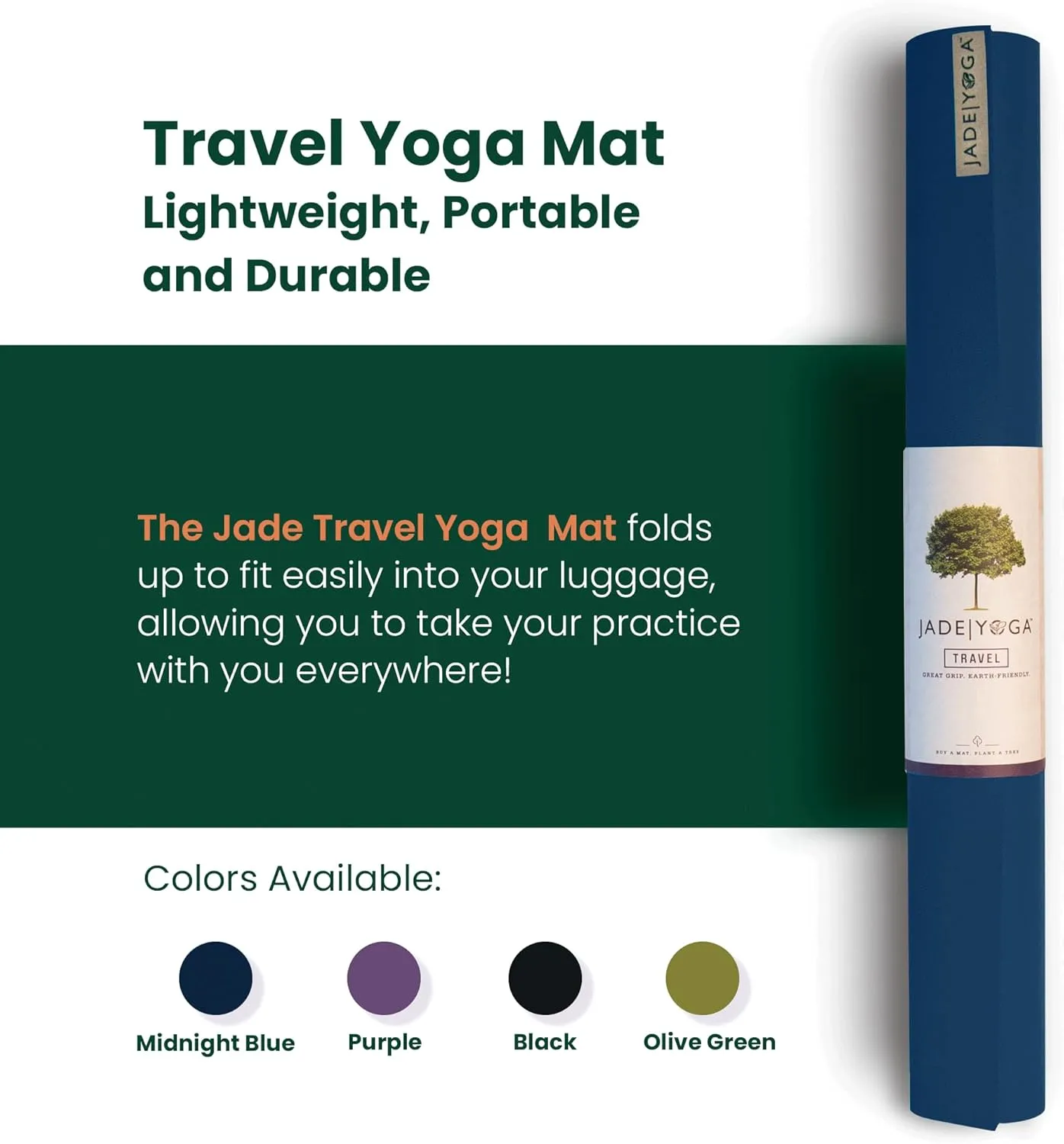 JadeYoga Travel Yoga Mat - Packable, Lightweight, and Portable Yoga Mat - Non-Slip Natural Rubber Mat for Women & Men - Great for Yoga, Home, Gym, Pilates, Fitness, and Stretching