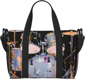 Jazz drum Printed Travel Duffel Bag for Men Women Shoulder Weekender Overnight Bags for for Beach Swim Sports Gym