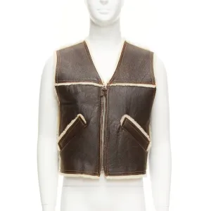 JEAN PAUL GAULTIER JEANS Vintage brown shearling lined logo zip vest FR42 XXS