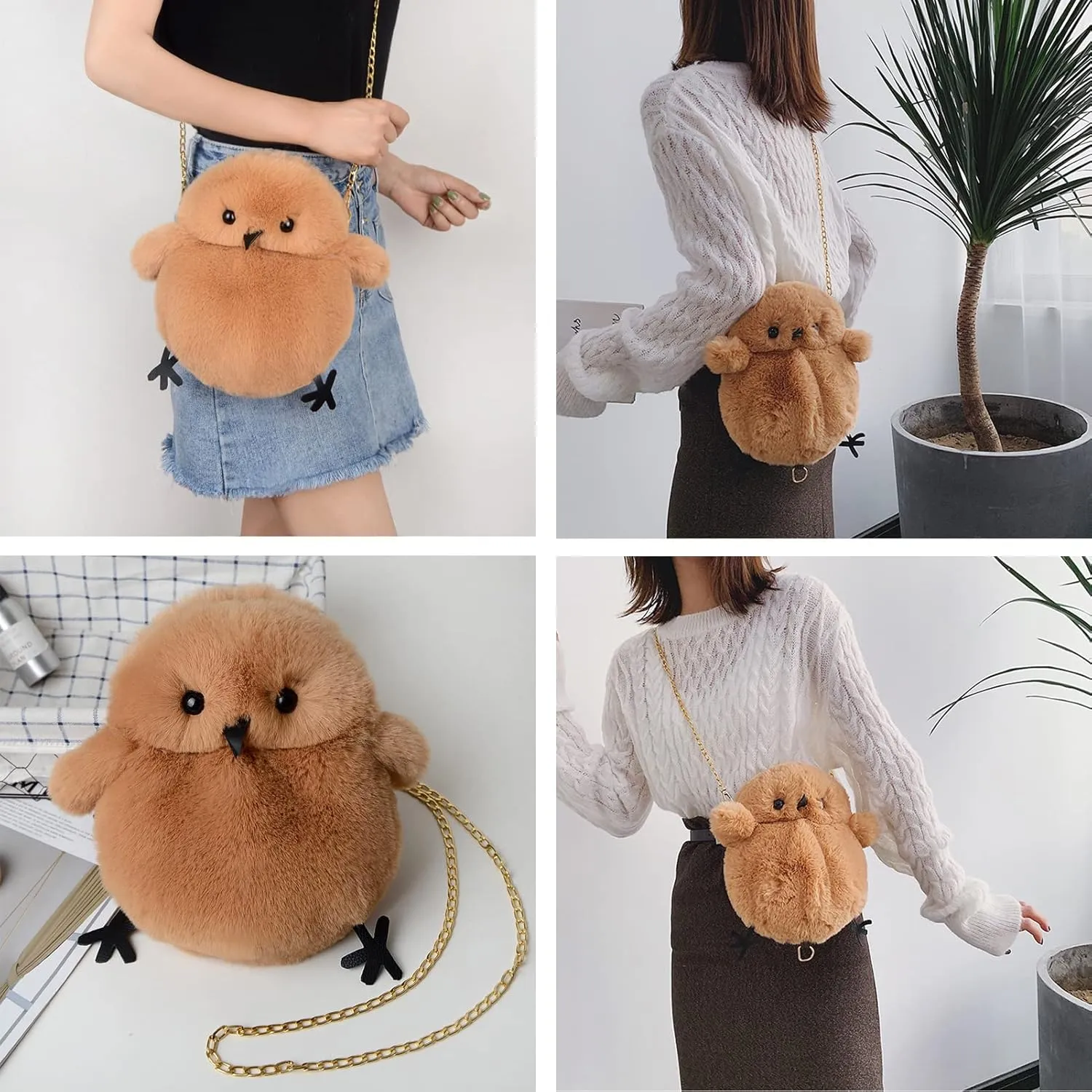 JHVYF Women Cute Plush Crossbody Bag Chic Small Shoulder Purse Cell Phone Wallet For Girls