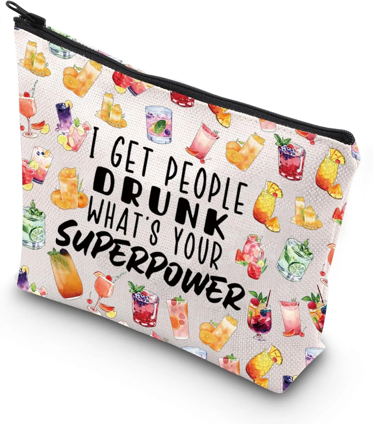 JNIAP Bartender Makeup Bag Cocktail Lover Gifts Bartender Mixologists Gifts I Get People Drunk What's Your Superpower Cocktail Cosmetic Bag (I Get People Drunk)