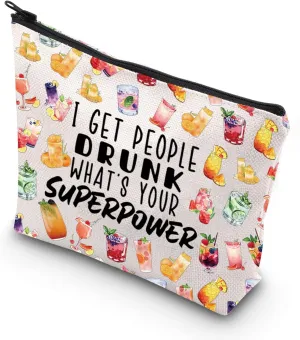 JNIAP Bartender Makeup Bag Cocktail Lover Gifts Bartender Mixologists Gifts I Get People Drunk What's Your Superpower Cocktail Cosmetic Bag (I Get People Drunk)
