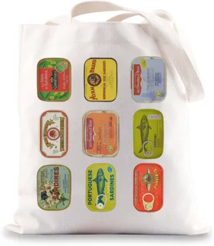 JNIAP Canned Sardines Tote Bag Sardine Tin Fish Gift Portugal Italian Summer Gifts Tin Fish Tote Bag Sardine Lover Gift
