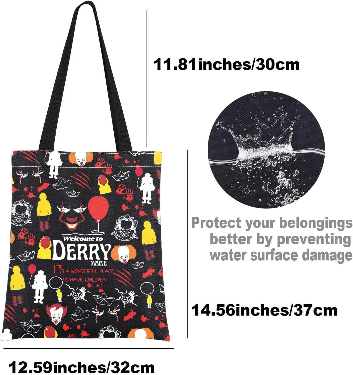 JNIAP Horror Clown Tote Bag Horror Clown Gift Welcome To Derry Maine Gifts Horror Clown Shoulder Bag