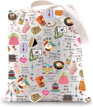 JNIAP Korean Tote Bag - South Korea Travel & K Drama K Pop Lover Gifts - Seoul Shoulder Bag