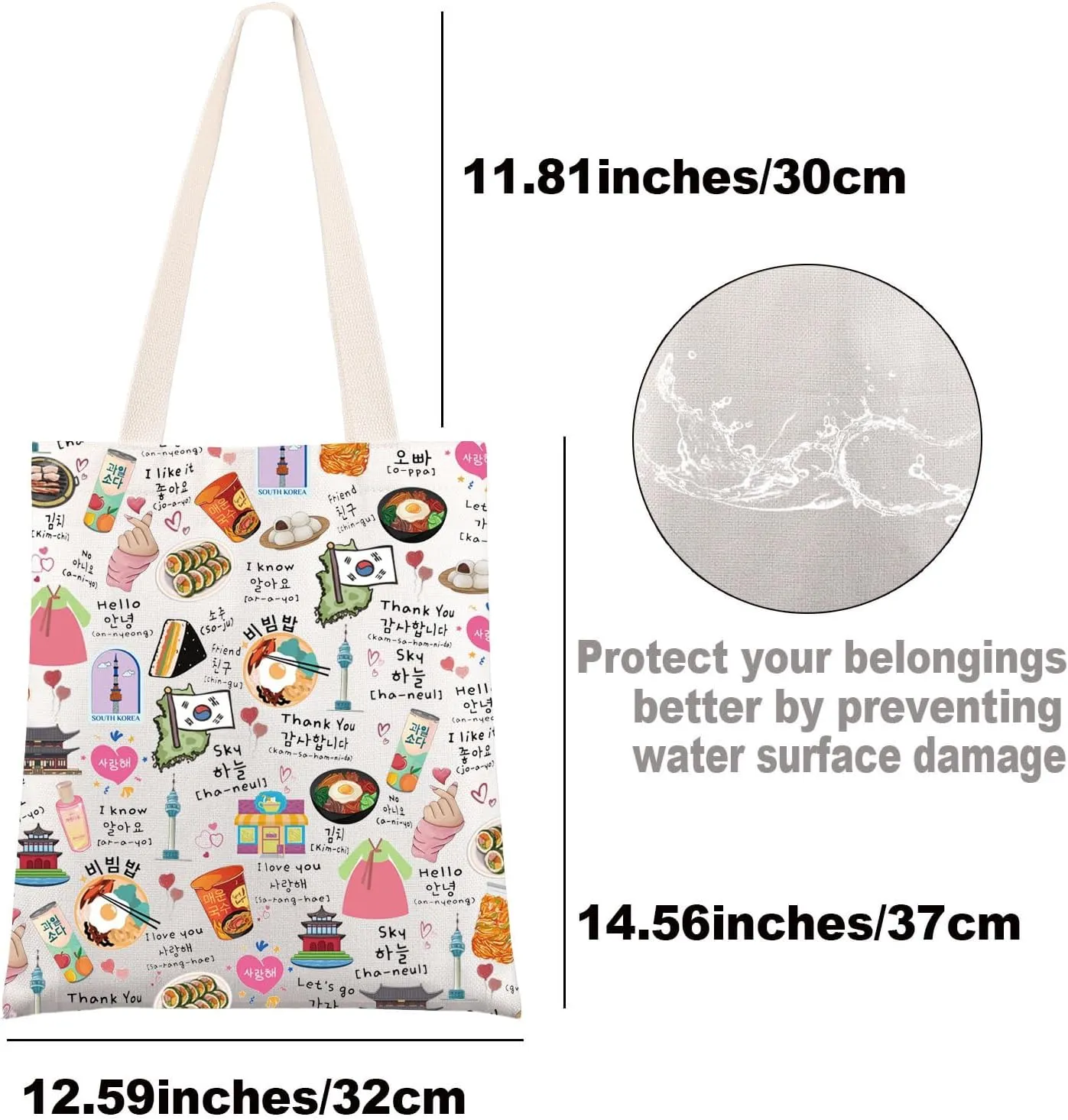 JNIAP Korean Tote Bag - South Korea Travel & K Drama K Pop Lover Gifts - Seoul Shoulder Bag