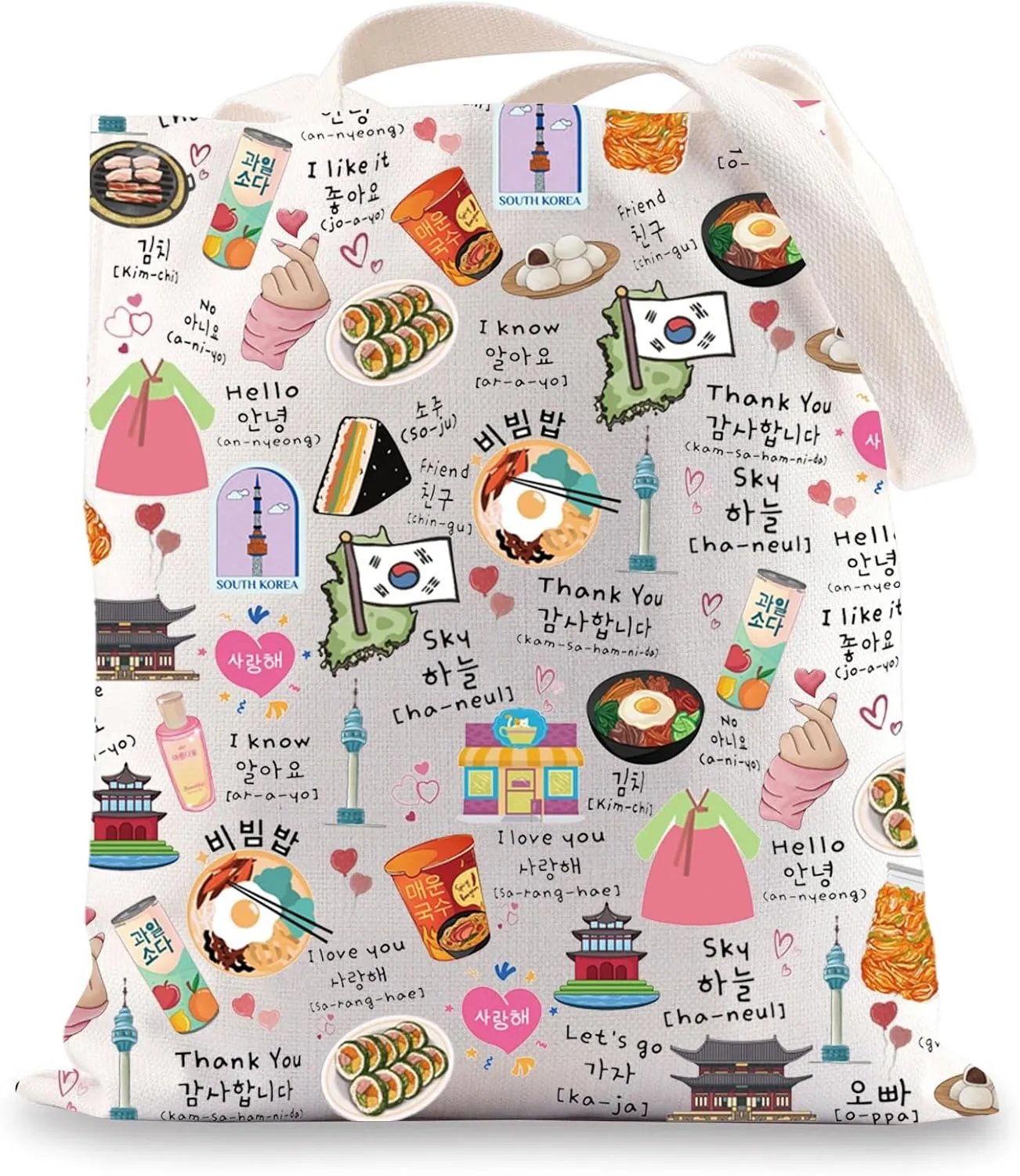 JNIAP Korean Tote Bag - South Korea Travel & K Drama K Pop Lover Gifts - Seoul Shoulder Bag