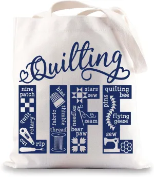 JNIAP Quilting Life Tote Bag Quilt Lover Gifts Quilter Gifts Sewing Gifts Seamstress Gifts Tailor Gift Quilt Retreat Gifts