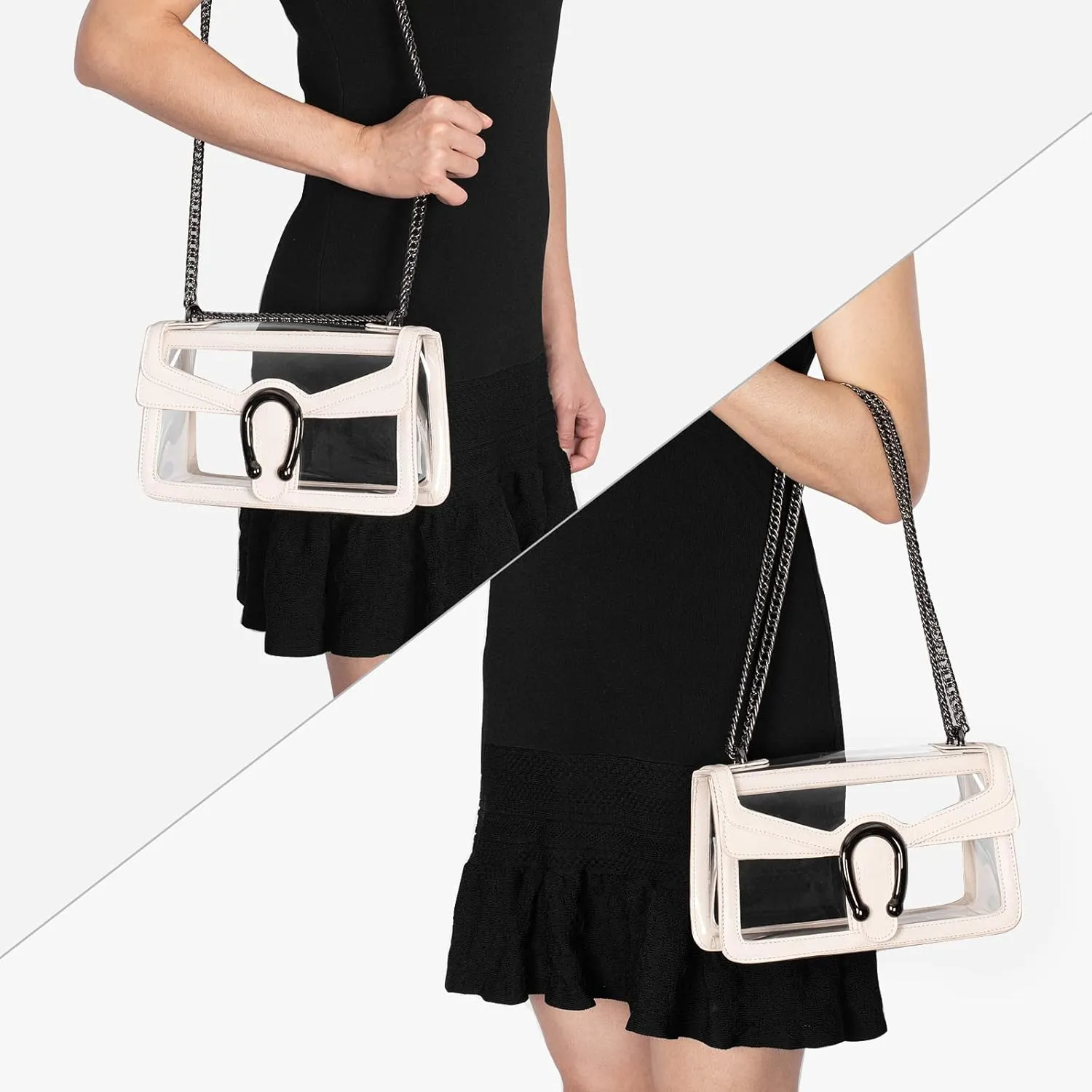 Joryin Women's Stadium Approved Crossbody Bag for Women, Small Clear Bag Shoudler Purse with Chain Strap