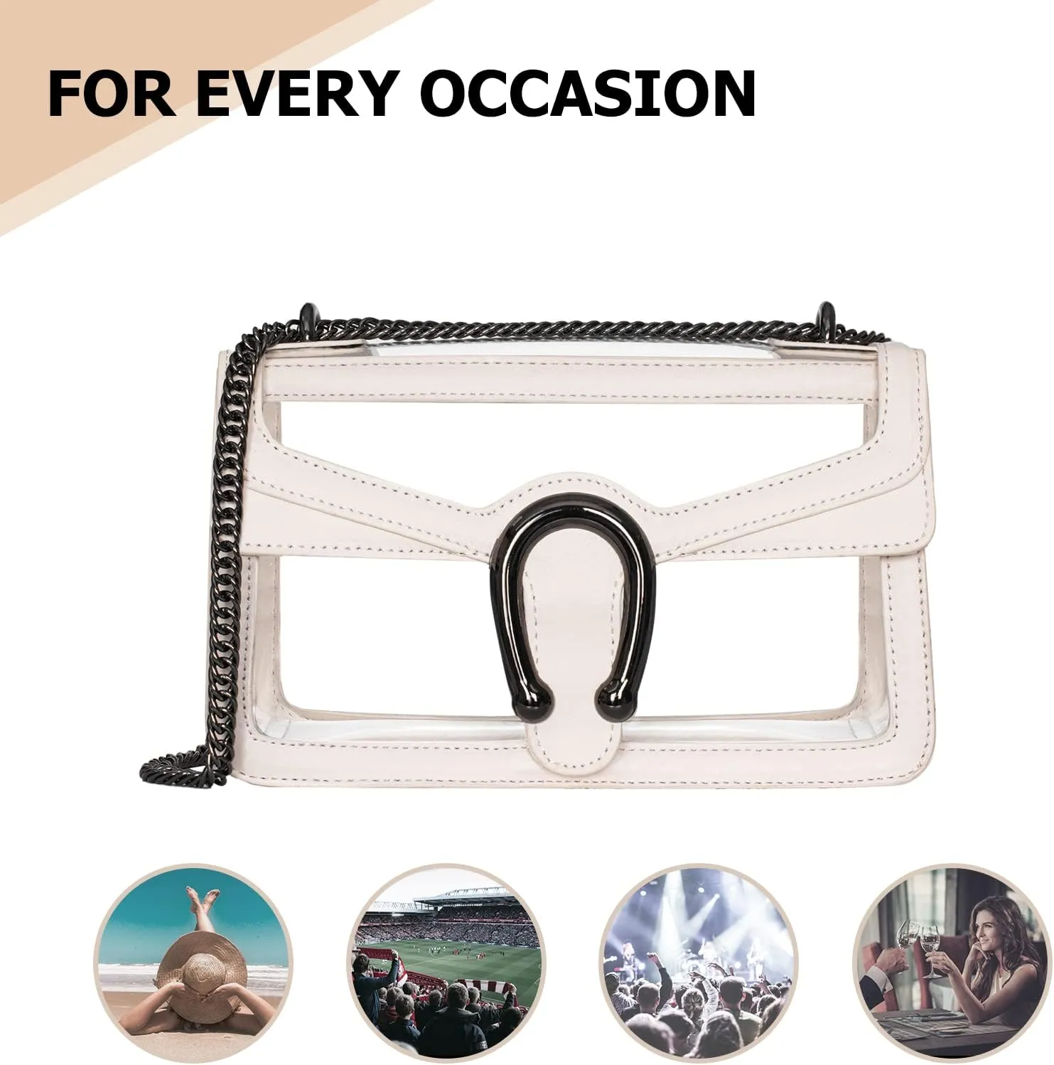 Joryin Women's Stadium Approved Crossbody Bag for Women, Small Clear Bag Shoudler Purse with Chain Strap