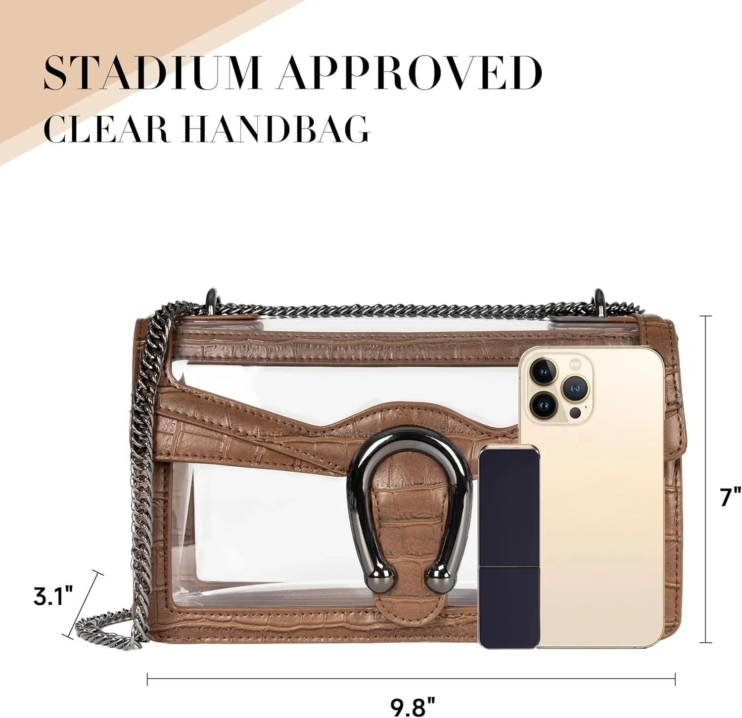 Joryin Women's Stadium Approved Crossbody Bag for Women, Small Clear Bag Shoudler Purse with Chain Strap