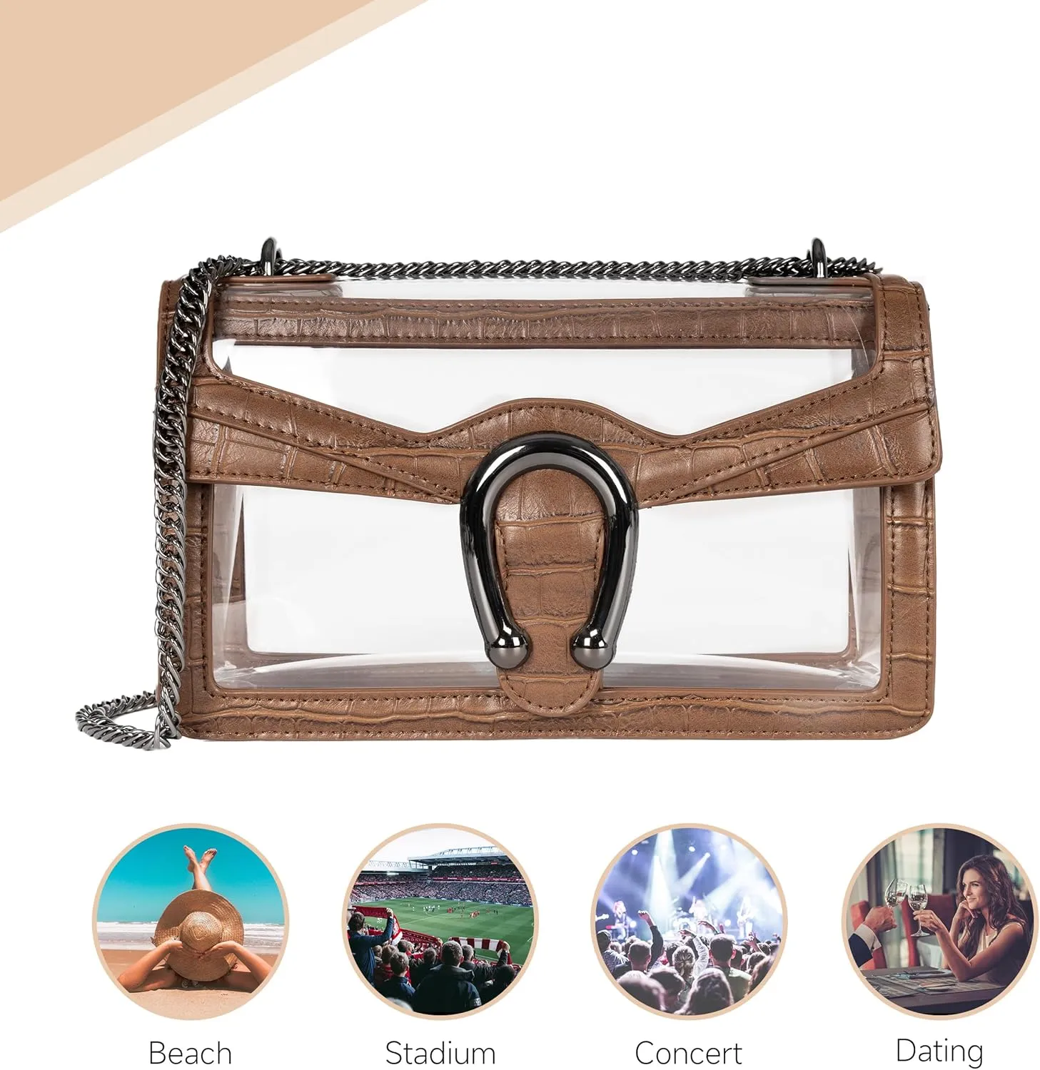 Joryin Women's Stadium Approved Crossbody Bag for Women, Small Clear Bag Shoudler Purse with Chain Strap