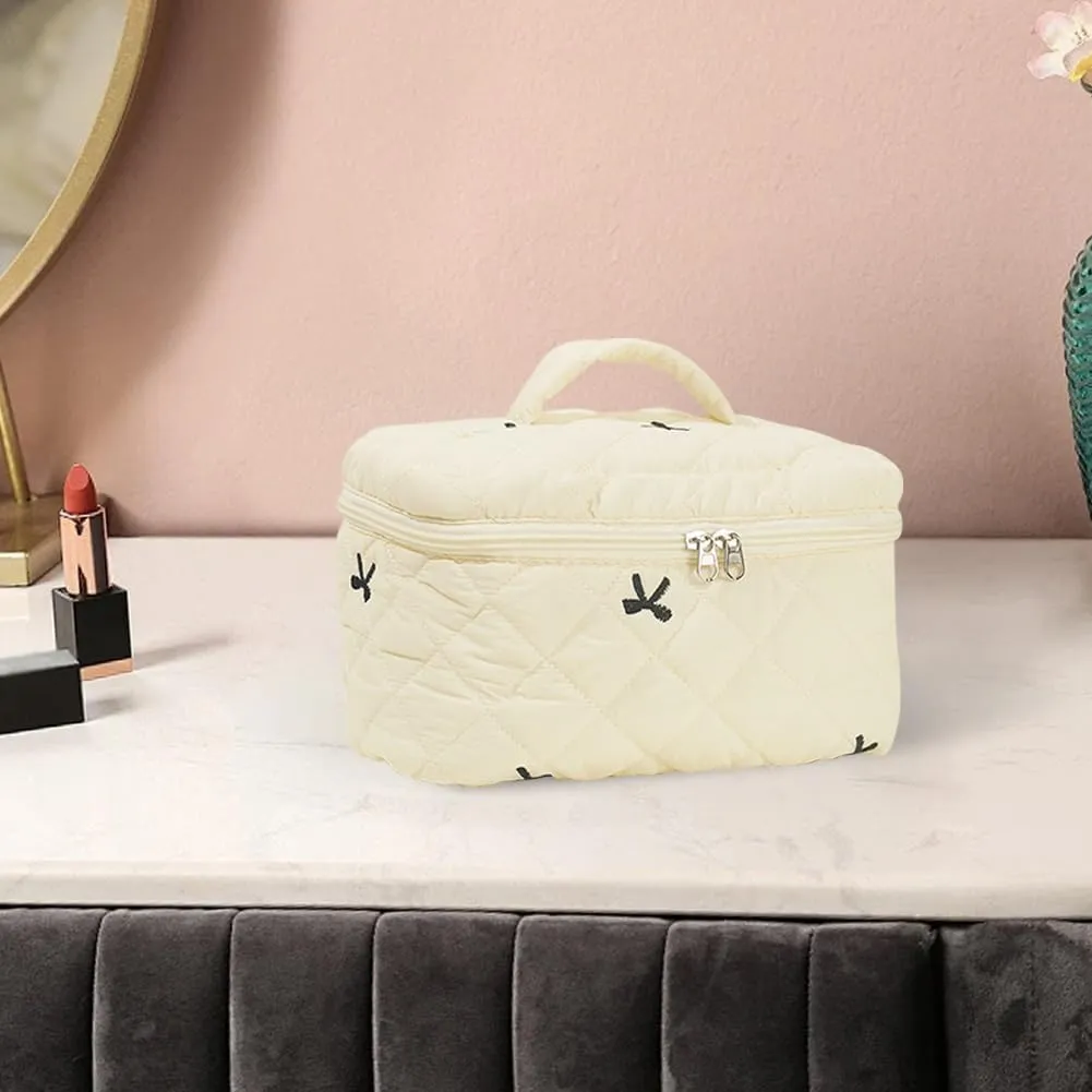 JQWSVE Coquette Bow Makeup Bag Jolly House Floral Makeup Bag Set Y2k Quilted Aesthetic Cosmetic Bag Cute Travel Toiletry Bag