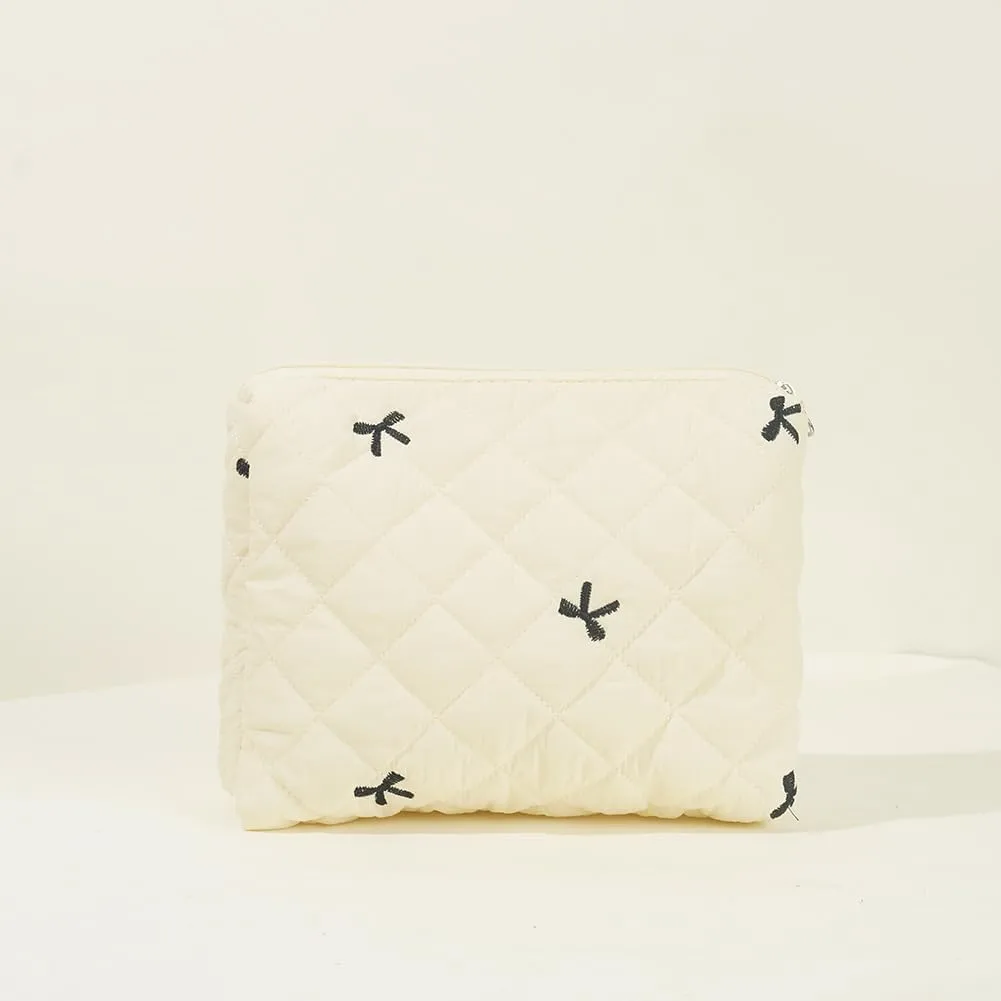 JQWSVE Coquette Bow Makeup Bag Jolly House Floral Makeup Bag Set Y2k Quilted Aesthetic Cosmetic Bag Cute Travel Toiletry Bag