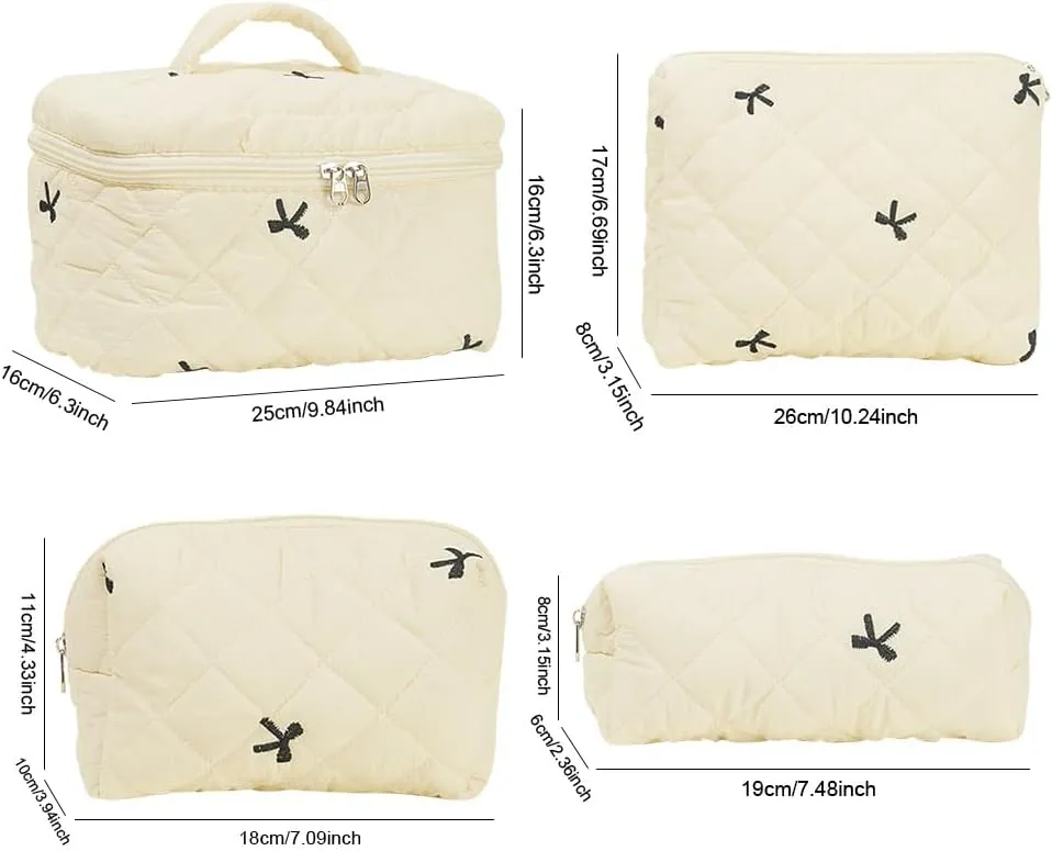 JQWSVE Coquette Bow Makeup Bag Jolly House Floral Makeup Bag Set Y2k Quilted Aesthetic Cosmetic Bag Cute Travel Toiletry Bag