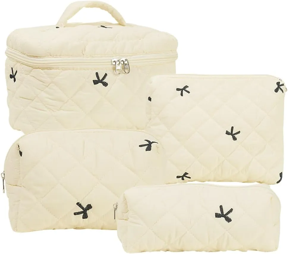 JQWSVE Coquette Bow Makeup Bag Jolly House Floral Makeup Bag Set Y2k Quilted Aesthetic Cosmetic Bag Cute Travel Toiletry Bag
